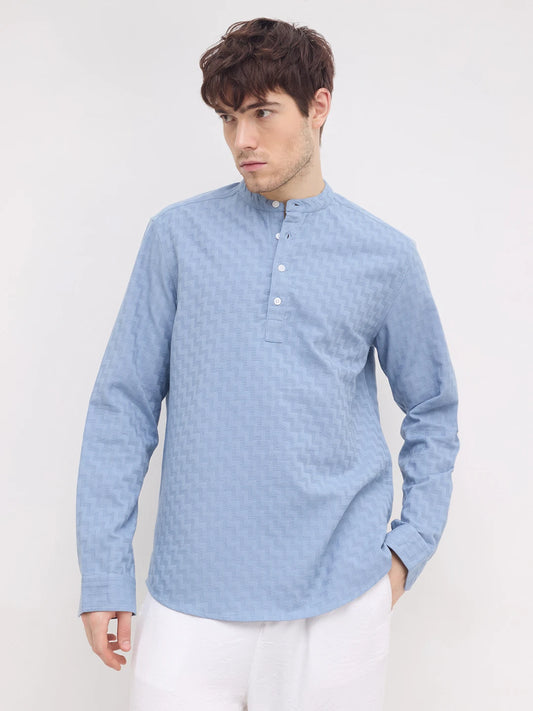 Aqua Blue Abstrast Maze Textured Kurta