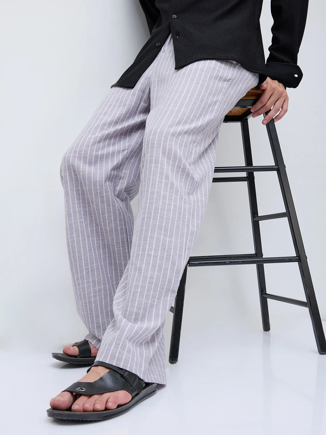 Trendy Mauve Striped Wide Leg Trousers
