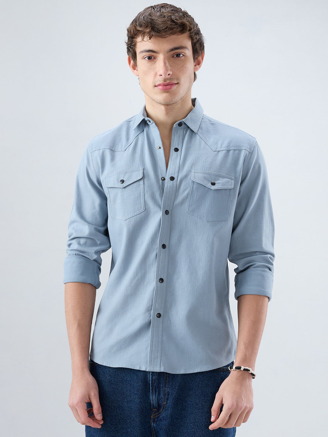 Classic Dusty Blue Double Pocket Overshirt