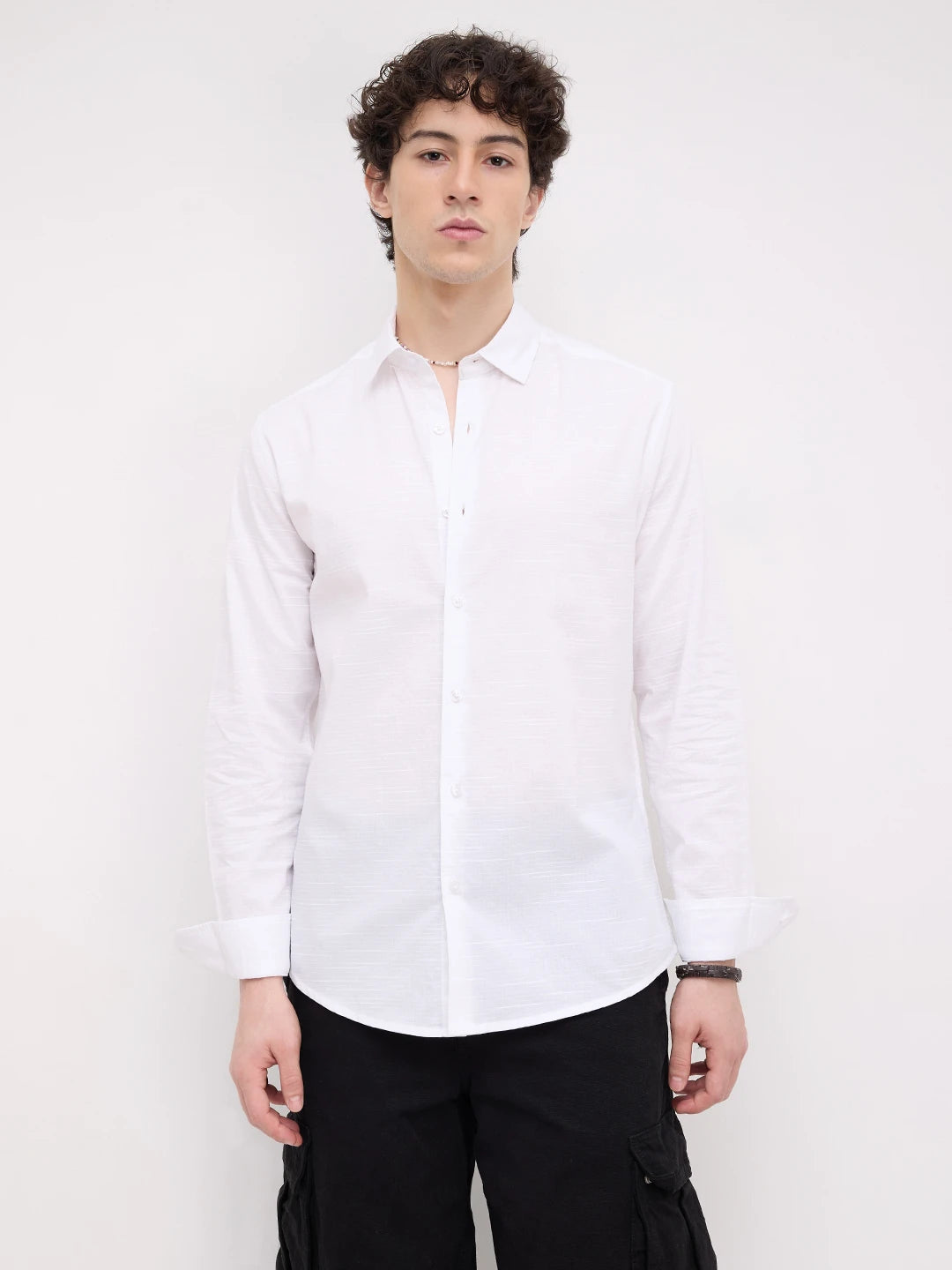 Refined Pearl White Textured Shirt
