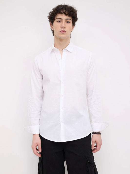 Refined Pearl White Textured Shirt