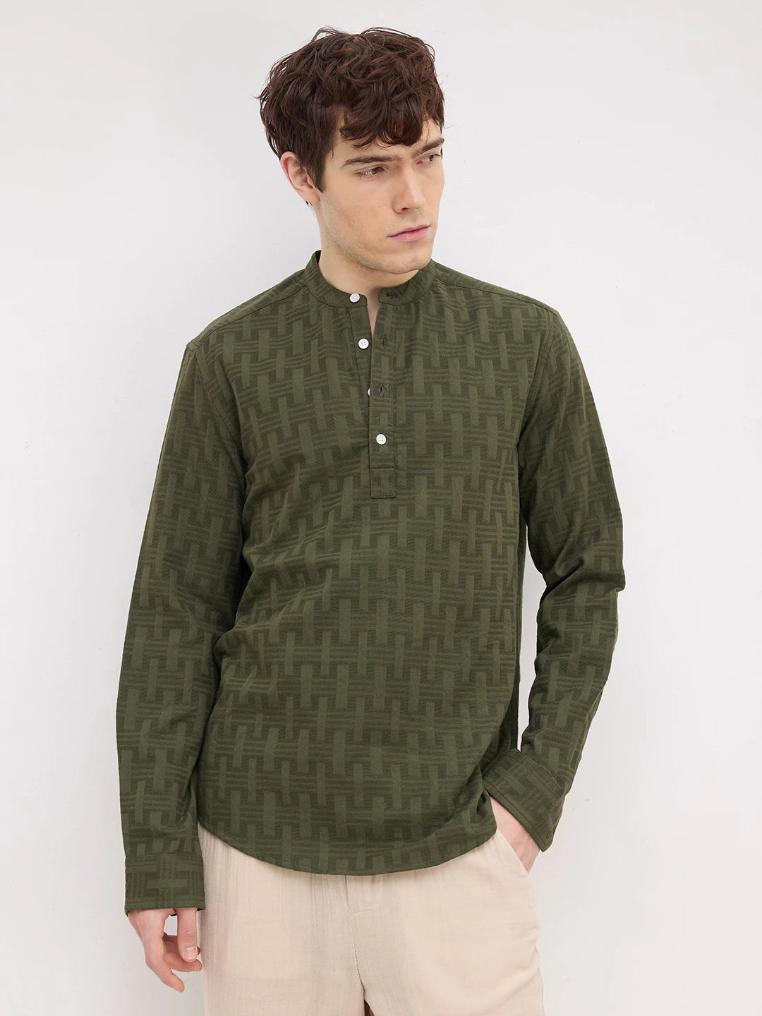 Elevated Olive Architectural Weave Kurta