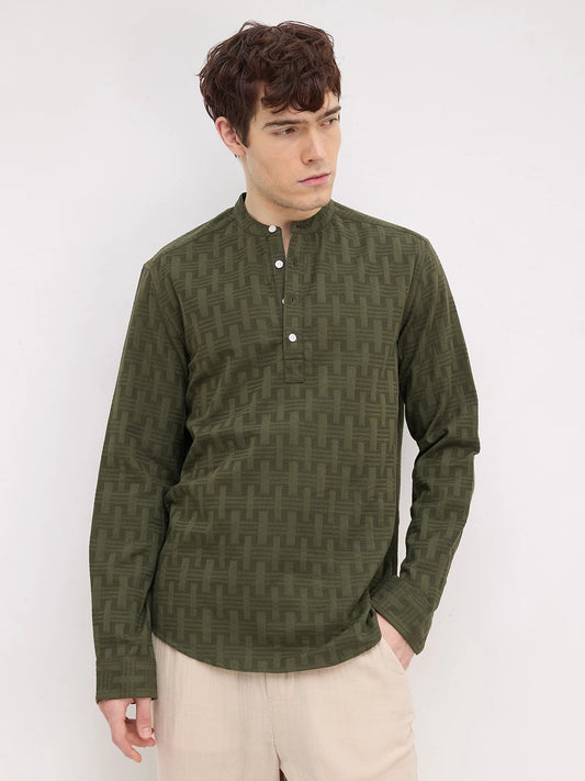Elevated Olive Architectural Weave Kurta