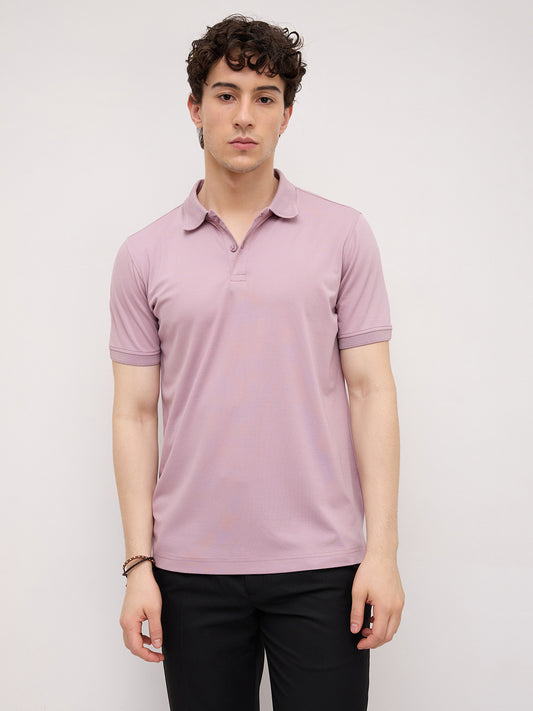 Muted Lilac Honeycomb Polo Knit T-Shirt