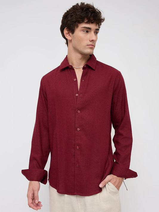 Elegant Maroon Linen Blend Everyday Shirt