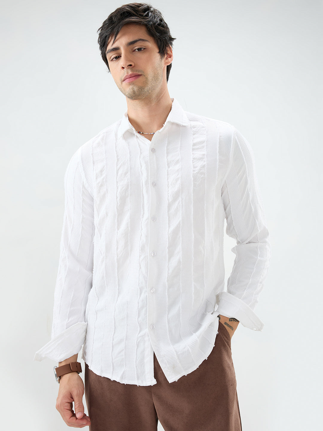 Arctic White Frayed Textured Shirt