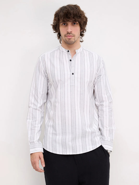 Monochrome Fine Threadwork Striped Kurta