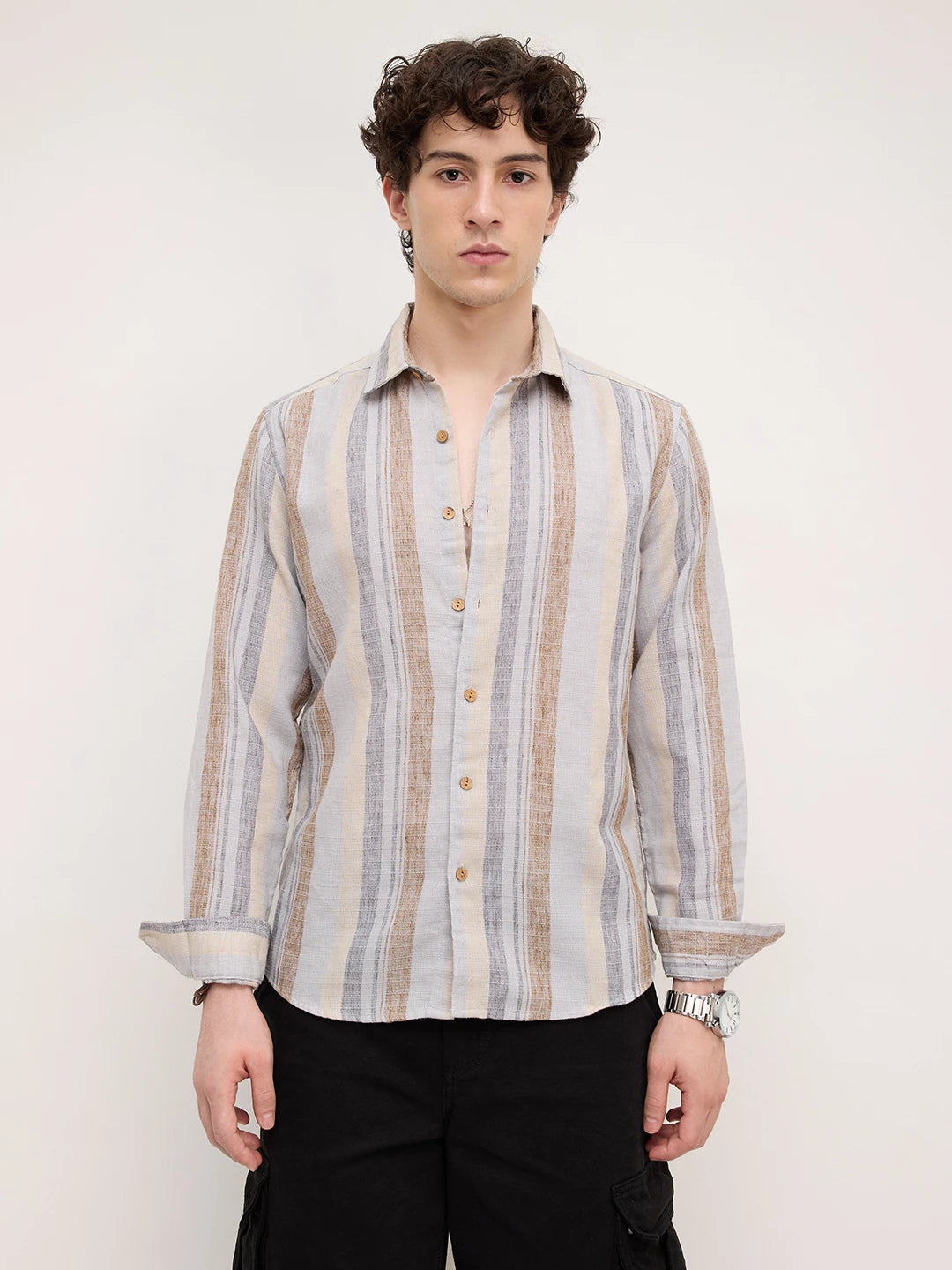 Sandswept Stripes Breezy Linen Blend Shirt