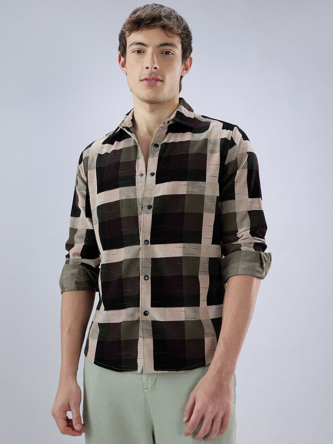 Deep Olive & Brown Crossweave Corduroy Shirt