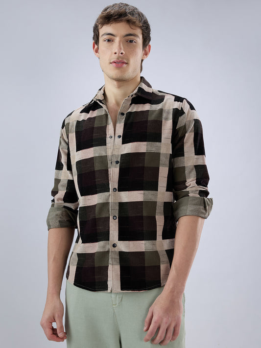 Deep Olive & Brown Crossweave Corduroy Shirt
