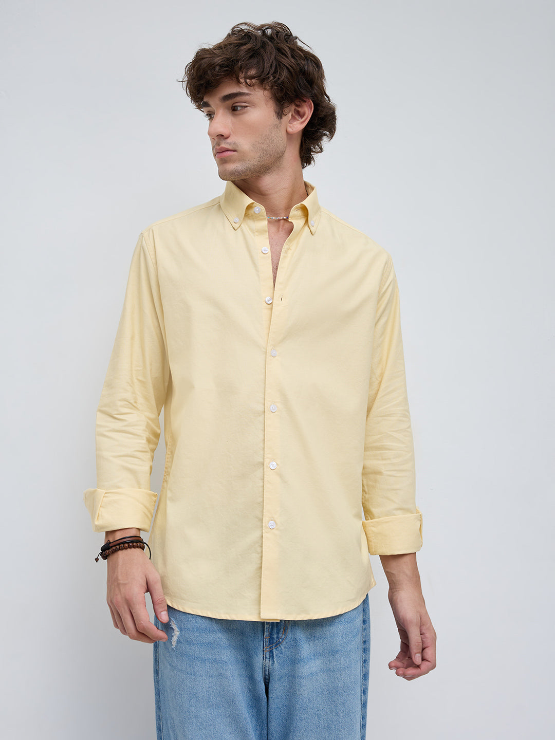 Butter Yellow Button-Down Collar Business Shirt