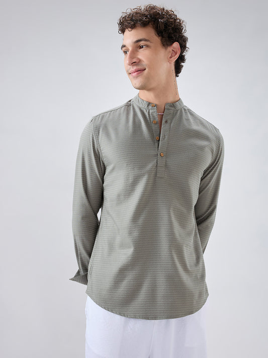 Fossil Grey Wavey Textured Kurta