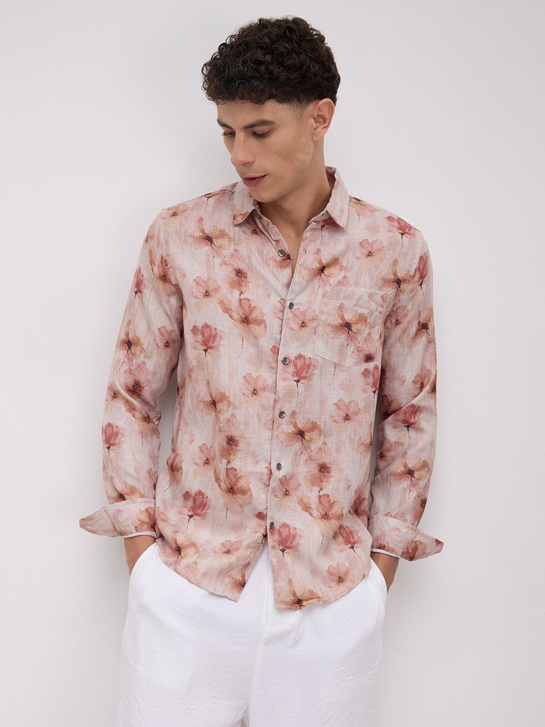 Peachy Pink Floral Vacation Shirt