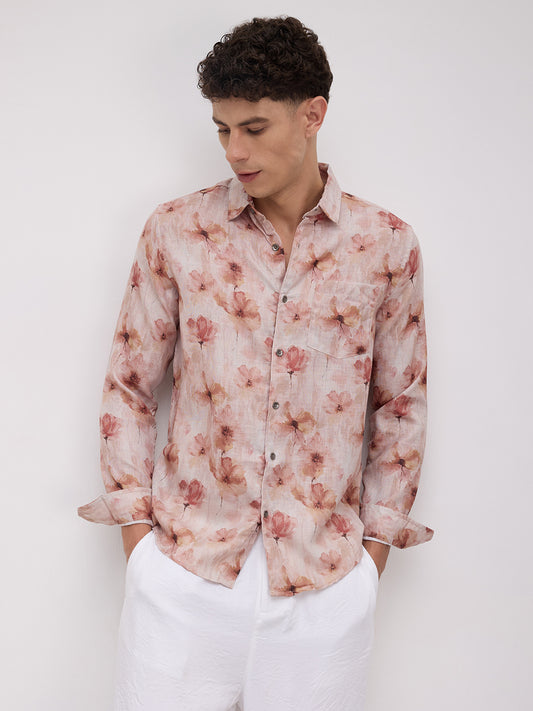 Peachy Pink Floral Vacation Shirt