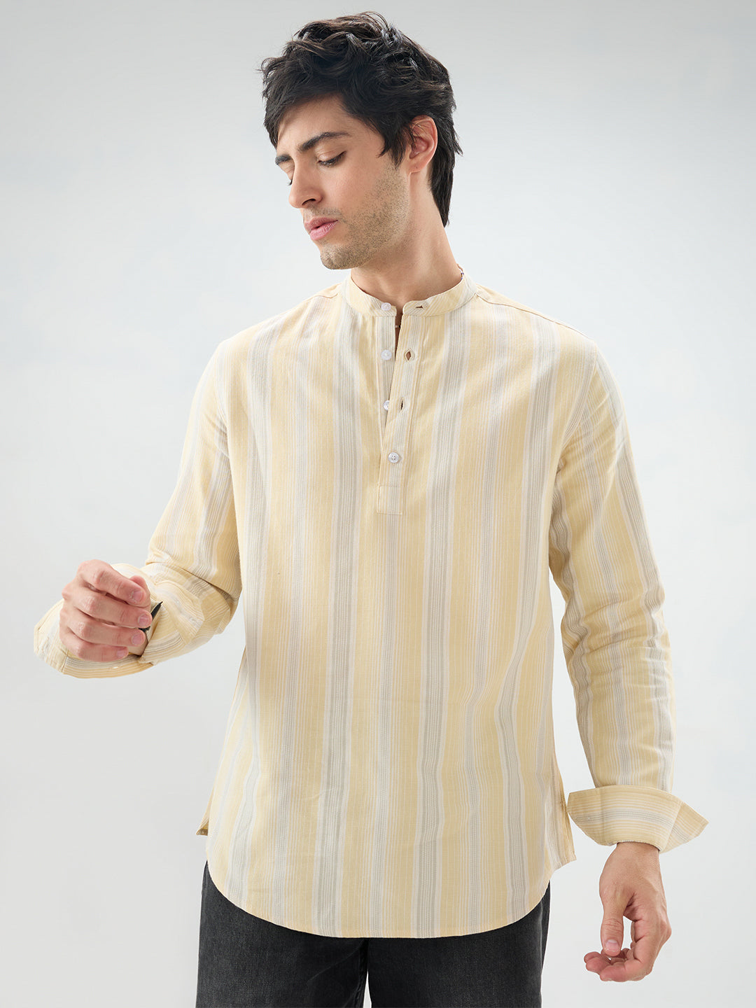 Sunwashed Sand Beige Multi-Stripe Kurta