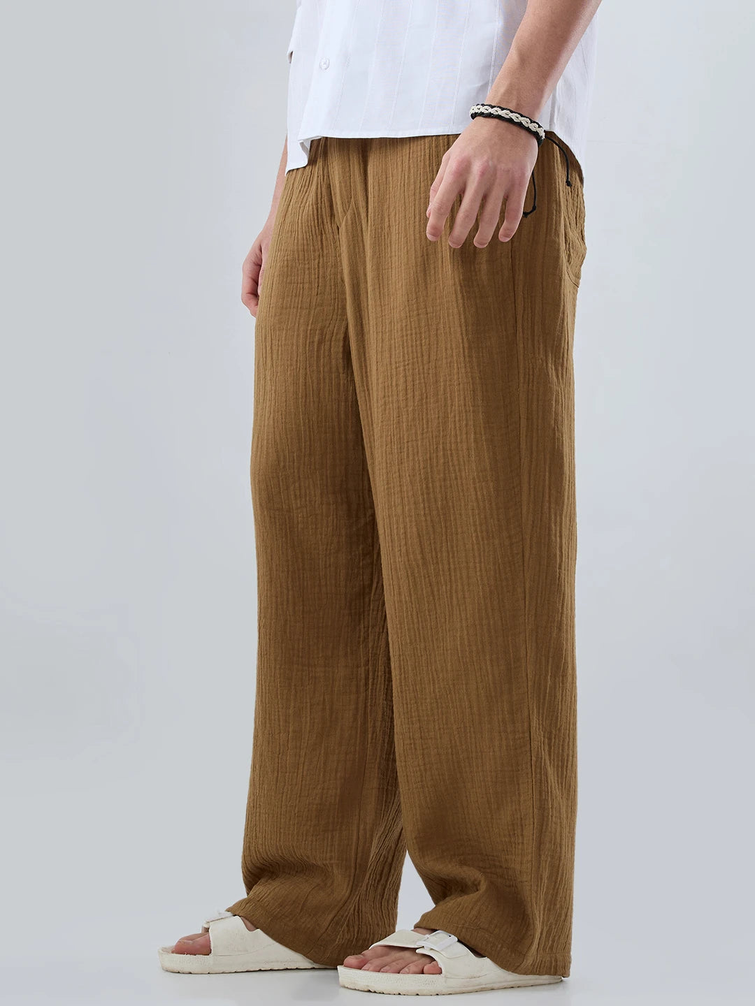 Sepia Brown Double Cloth Straight Fit Trousers