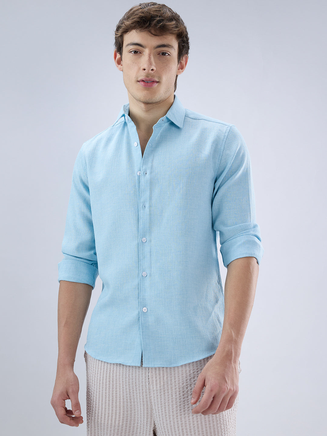 Sky Blue Slub Textured Shirt