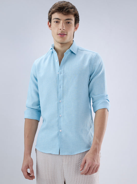 Sky Blue Slub Textured Shirt