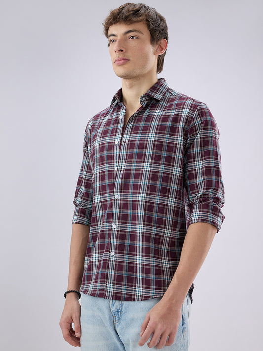 Maroon & Blue Tartan Checked Shirt