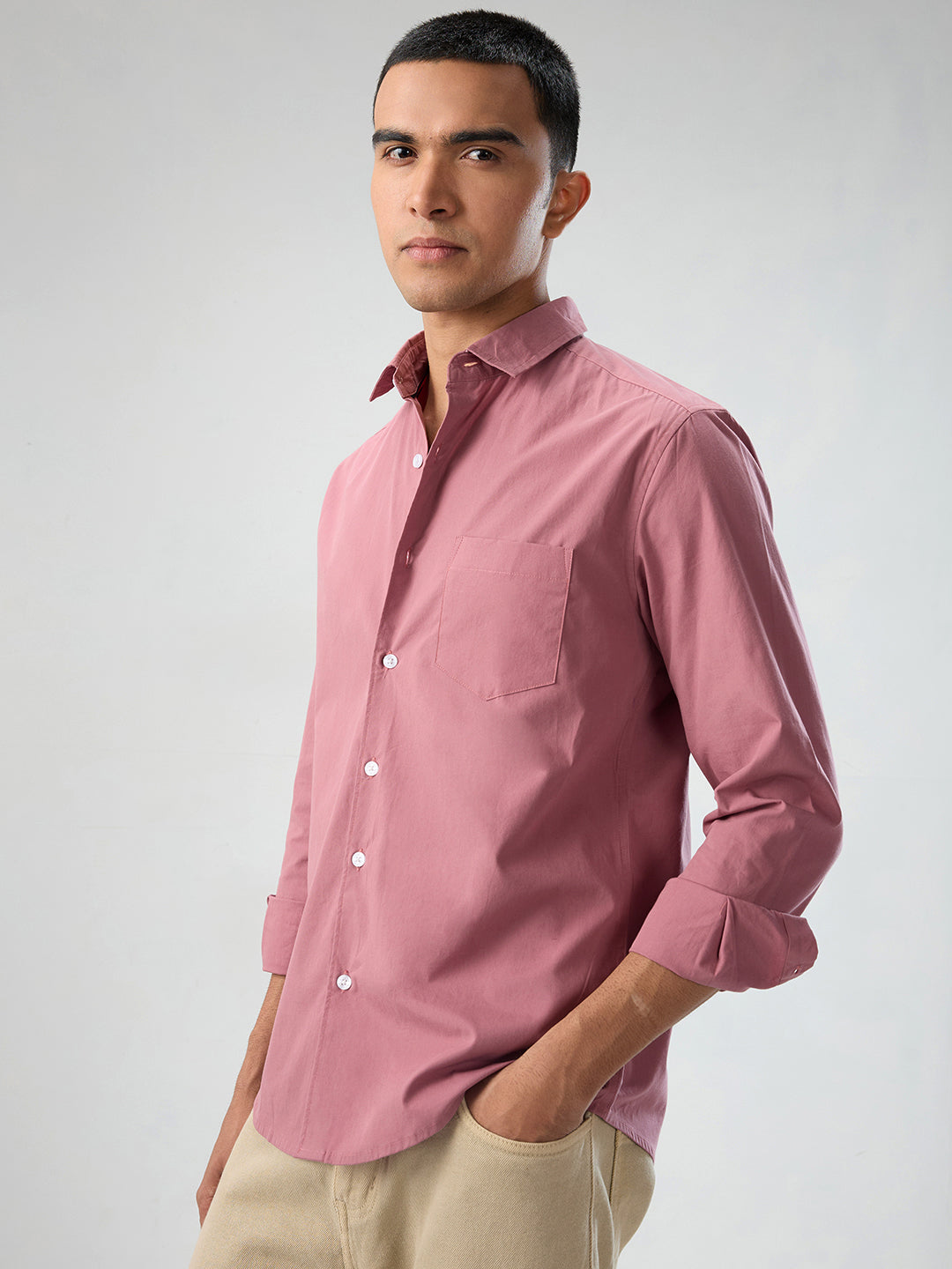 Plush Rouge Pink Peach Finish Poplin Shirt