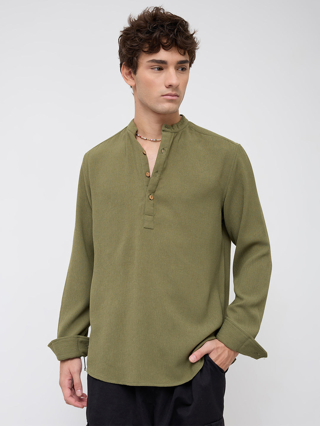 Olive Green Crepe Textured Kurta
