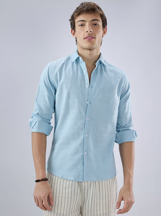 Hushed Blue Fine Weave Textured Shirt