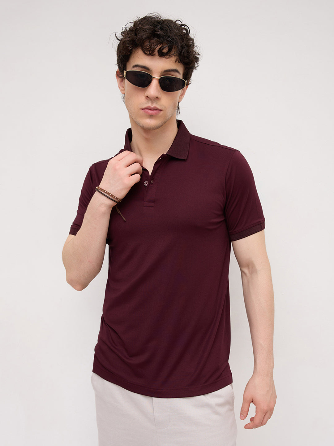 Royal Maroon Honeycomb Polo Knit T-Shirt