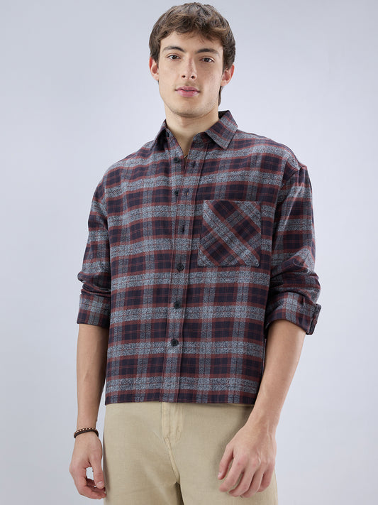 Brown & Black Boxy Fit Crop Flannel