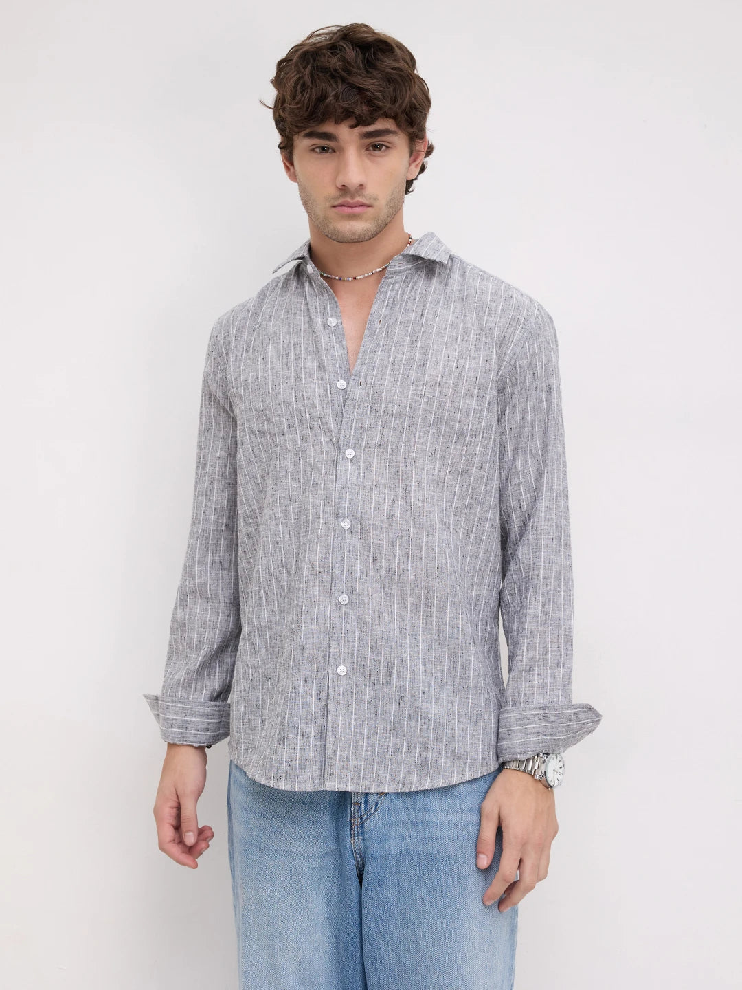 Bluish Grey Melange Textured Shirt