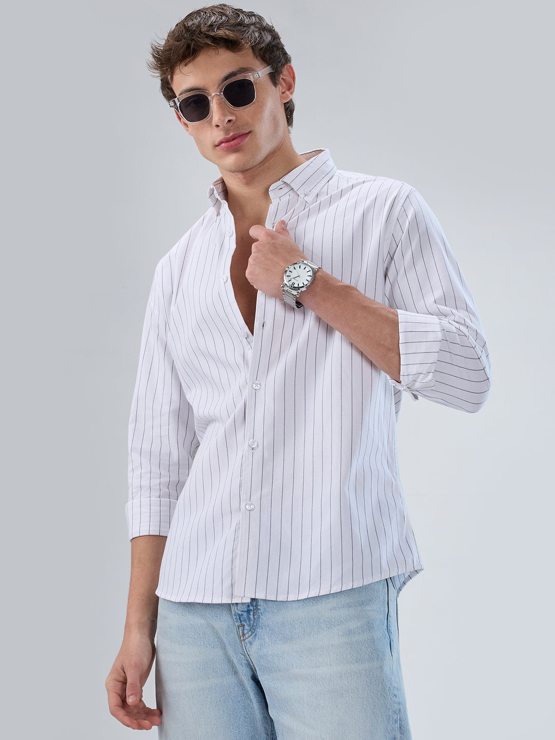 White Oxford PinStripe Button-Down Collar Shirt