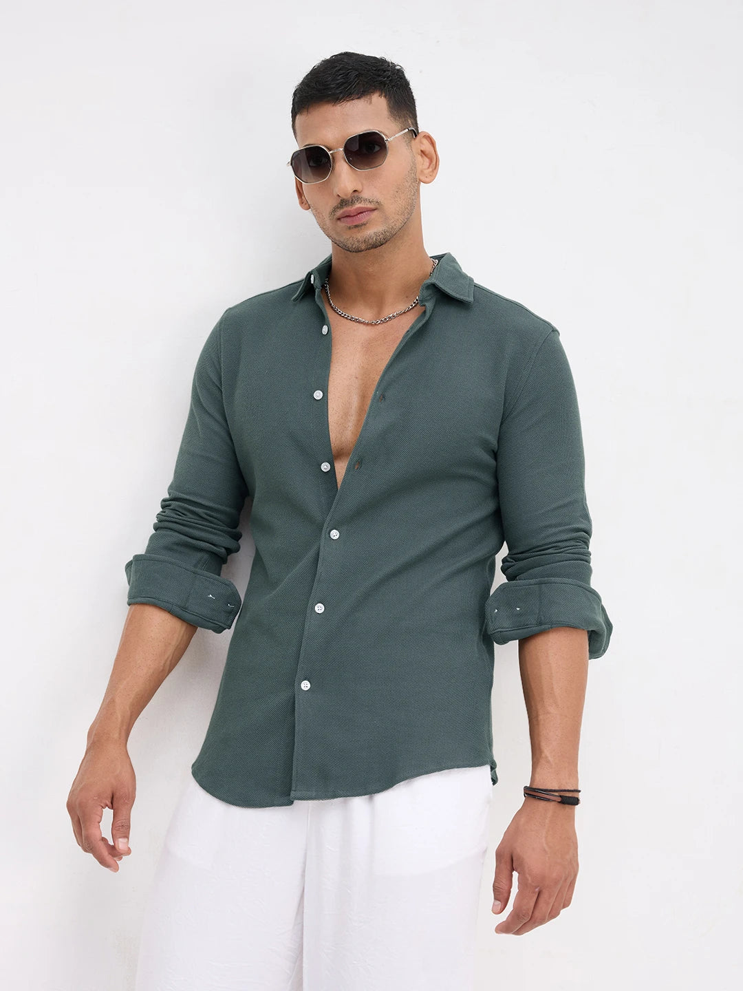 Forest Green Soft Weave Knit Shirt