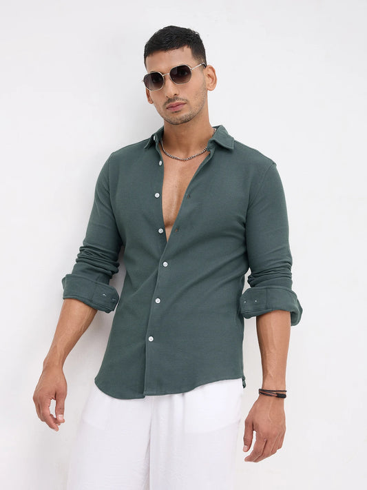 Forest Green Soft Weave Knit Shirt
