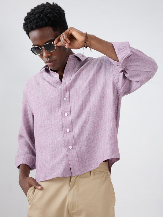 Lavender Textured Boxy Fit Crop Shirt