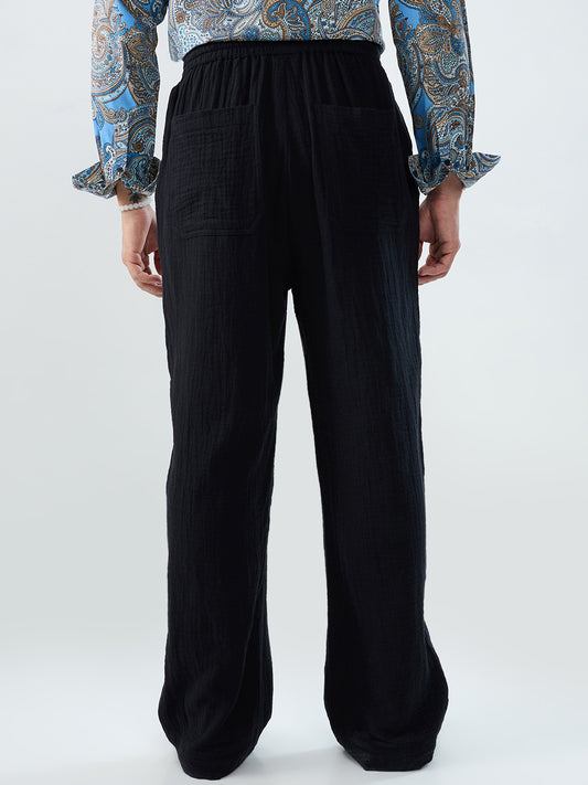 Classic Black Double Cloth Straight-Fit Trousers