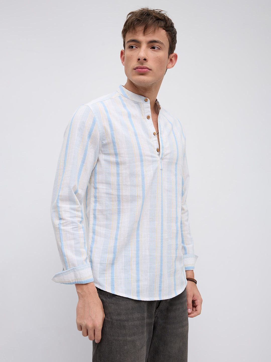 Blue Haze & Grey Vertical Stripe Kurta