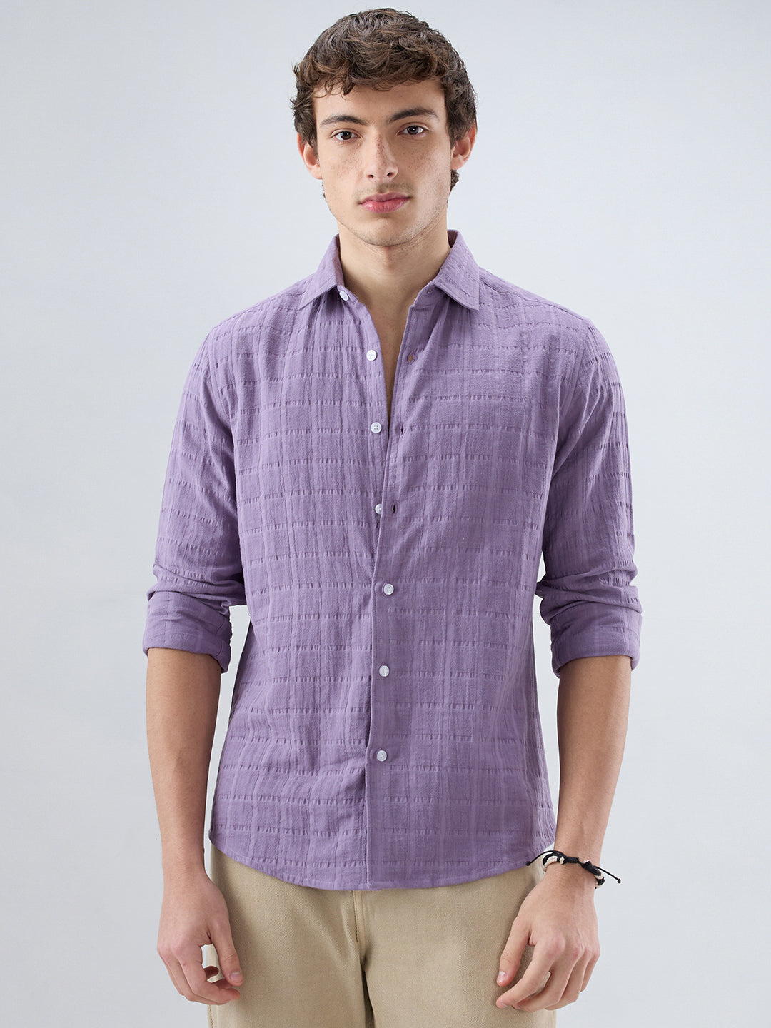 Dusky Lavender Box Weave Double Cloth Seersucker Shirt