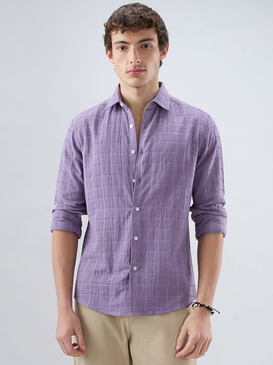 Dusky Lavender Box Weave Double Cloth Seersucker Shirt