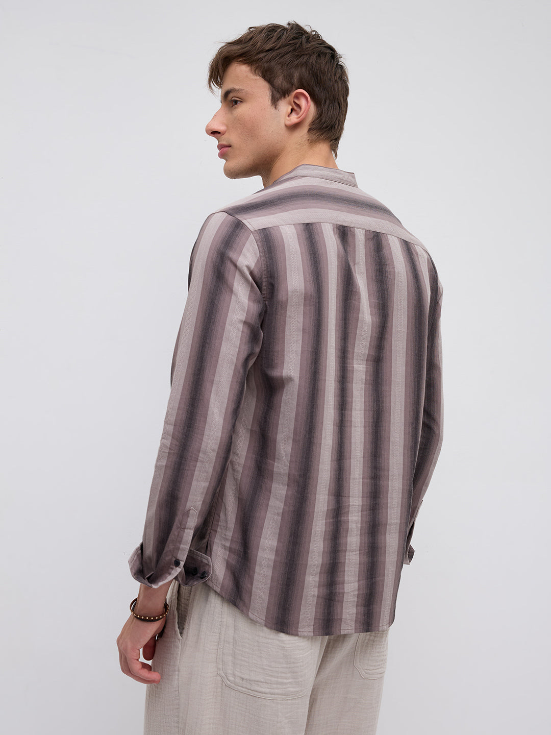 Ash Brown Multi Stripes Essential Kurta