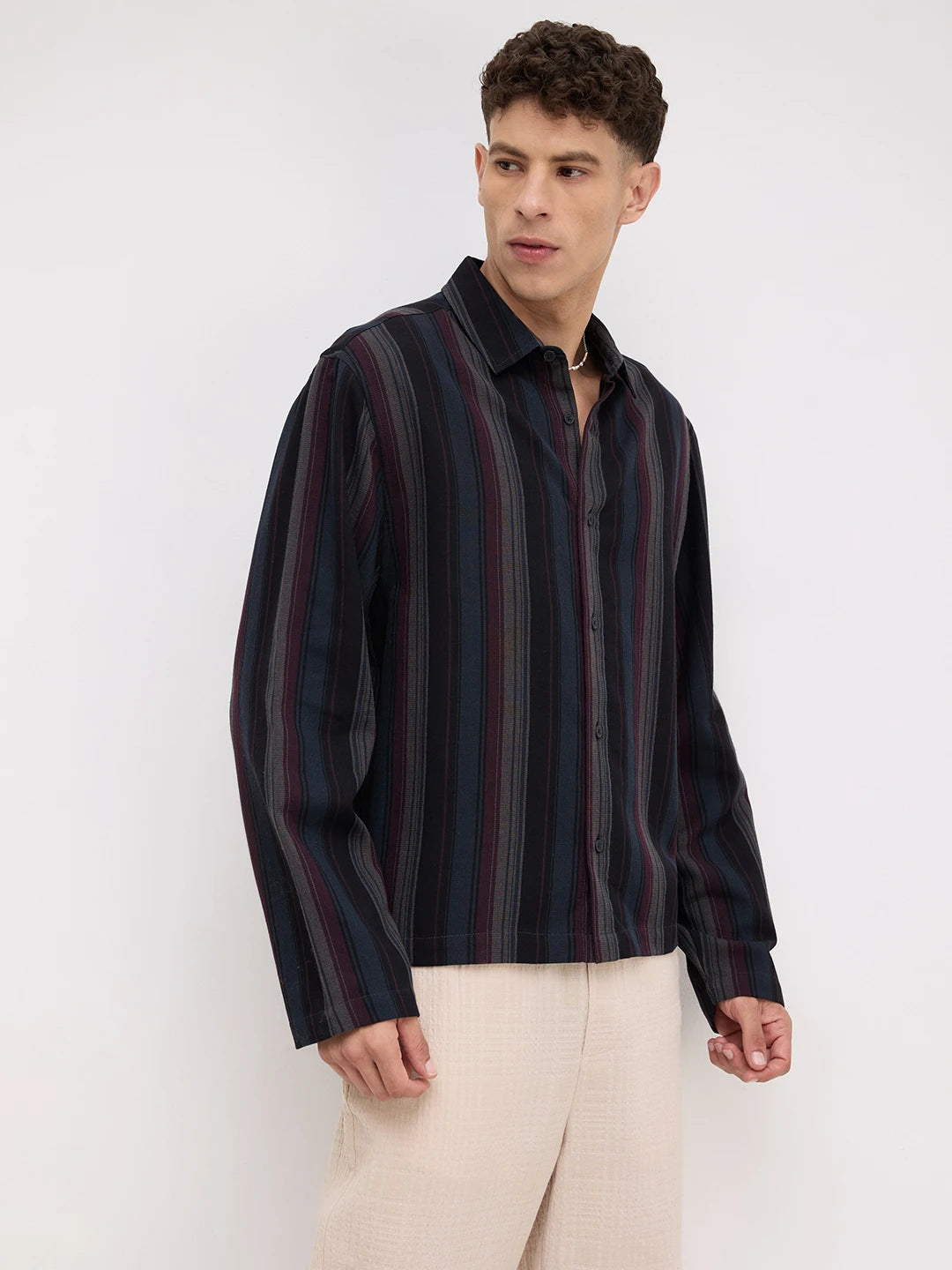 Luxe Multi-Striped Cuffless Oversized Shirt