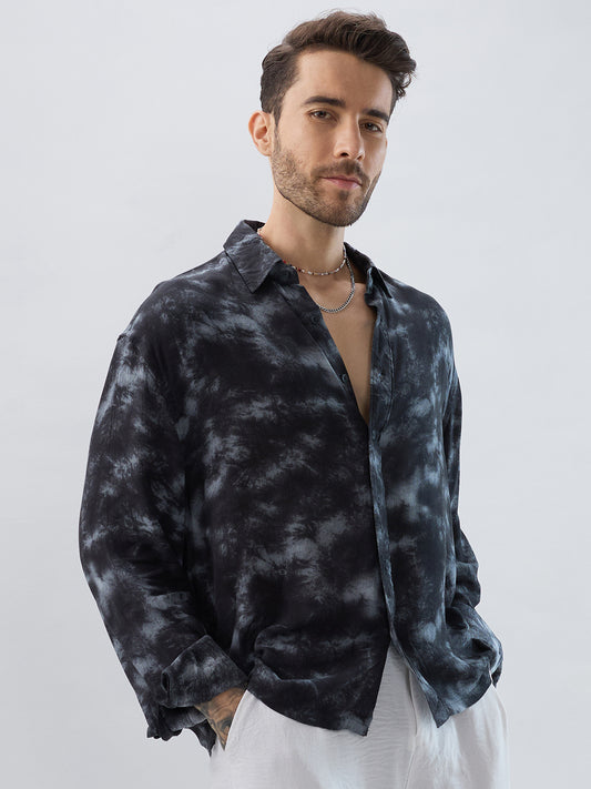 Midnight Mist Tie-Dye Boxy Fit Crop Shirt