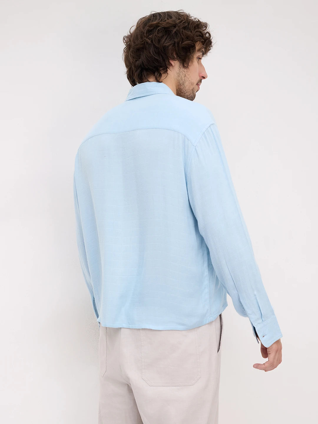 Plush Artic Blue Airloom Double Cloth Boxy Fit Crop Shirt