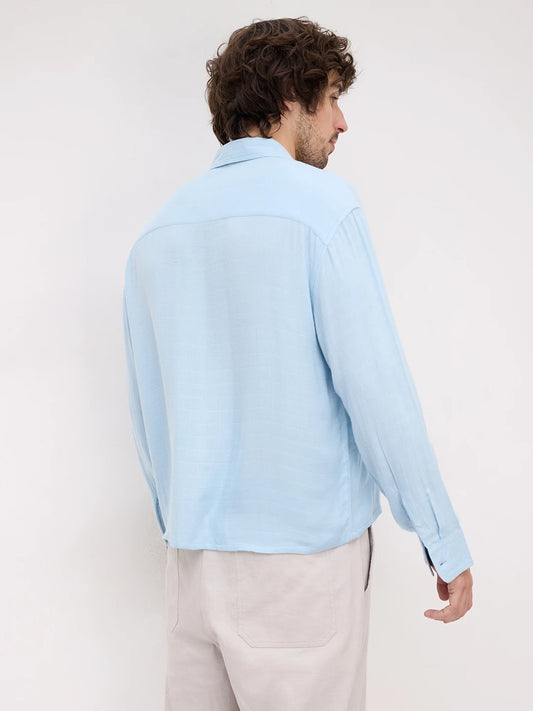 Plush Artic Blue Airloom Double Cloth Boxy Fit Crop Shirt