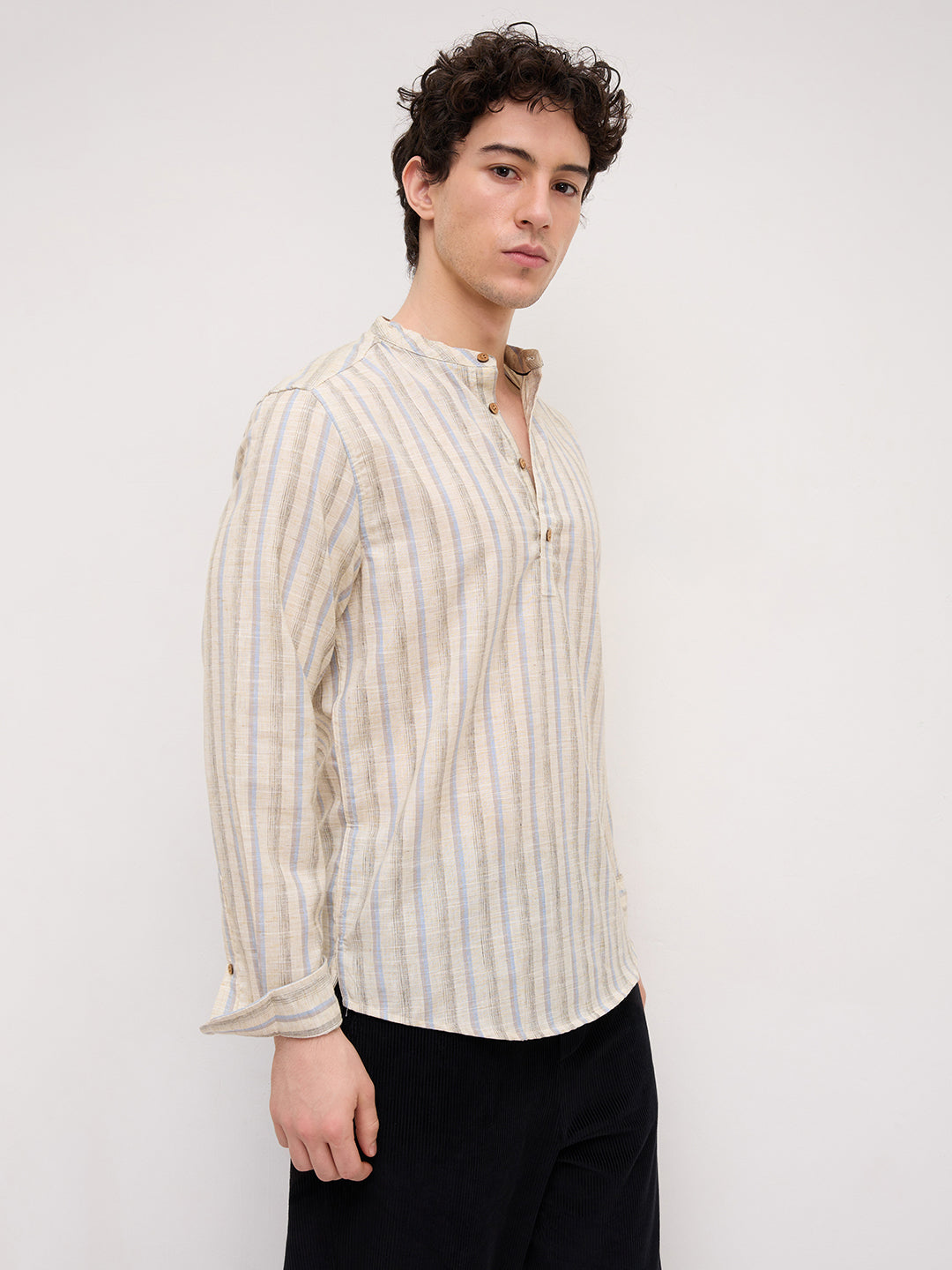 Classic Artic Blue & Ivory Striped Kurta