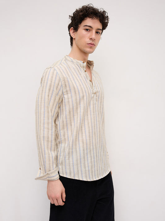 Classic Artic Blue & Ivory Striped Kurta