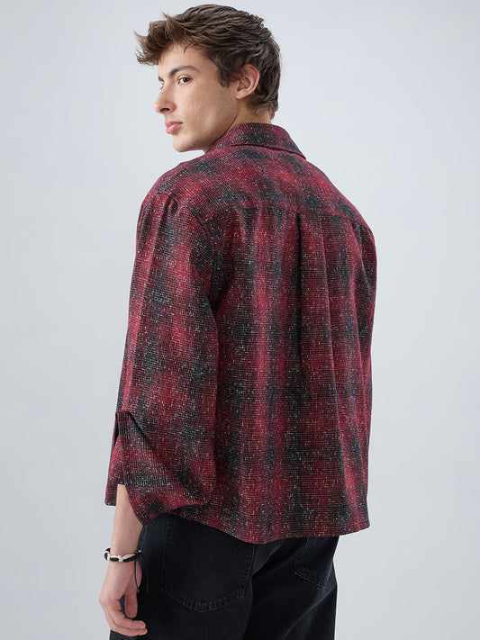Silsila Shaam Glossy Maroon Textured Oversized Crop Shirt
