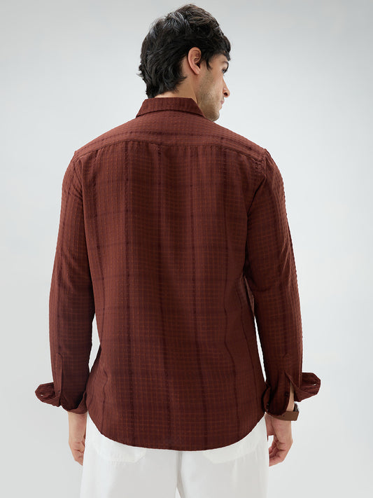 Brunette Brown Micro Checks Textured Shirt
