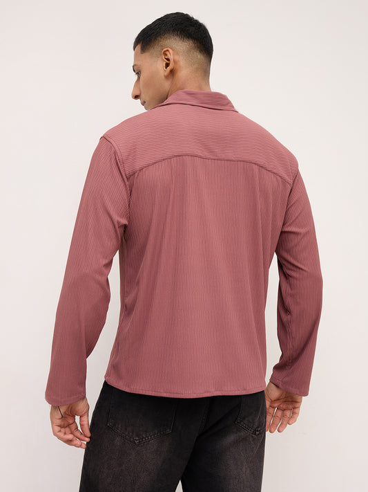 Cordovan Maroon Striped Oversized Polo Knit Shirt