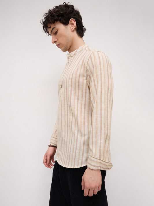Vintage Beige & Ivory Striped Kurta