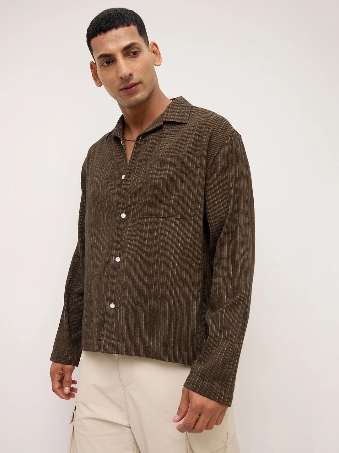 Luxe Multi Striped Notch Collar Oversized Shirt