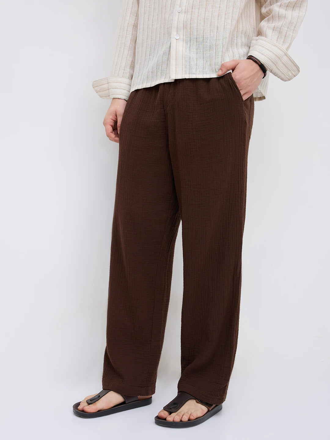 Cocoa Bean Brown Double Cloth Straight Fit Trousers